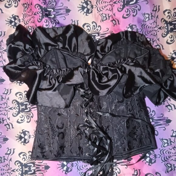 Black Corset with Ruffle Off the Shoulder Sleeve - Picture 4 of 9